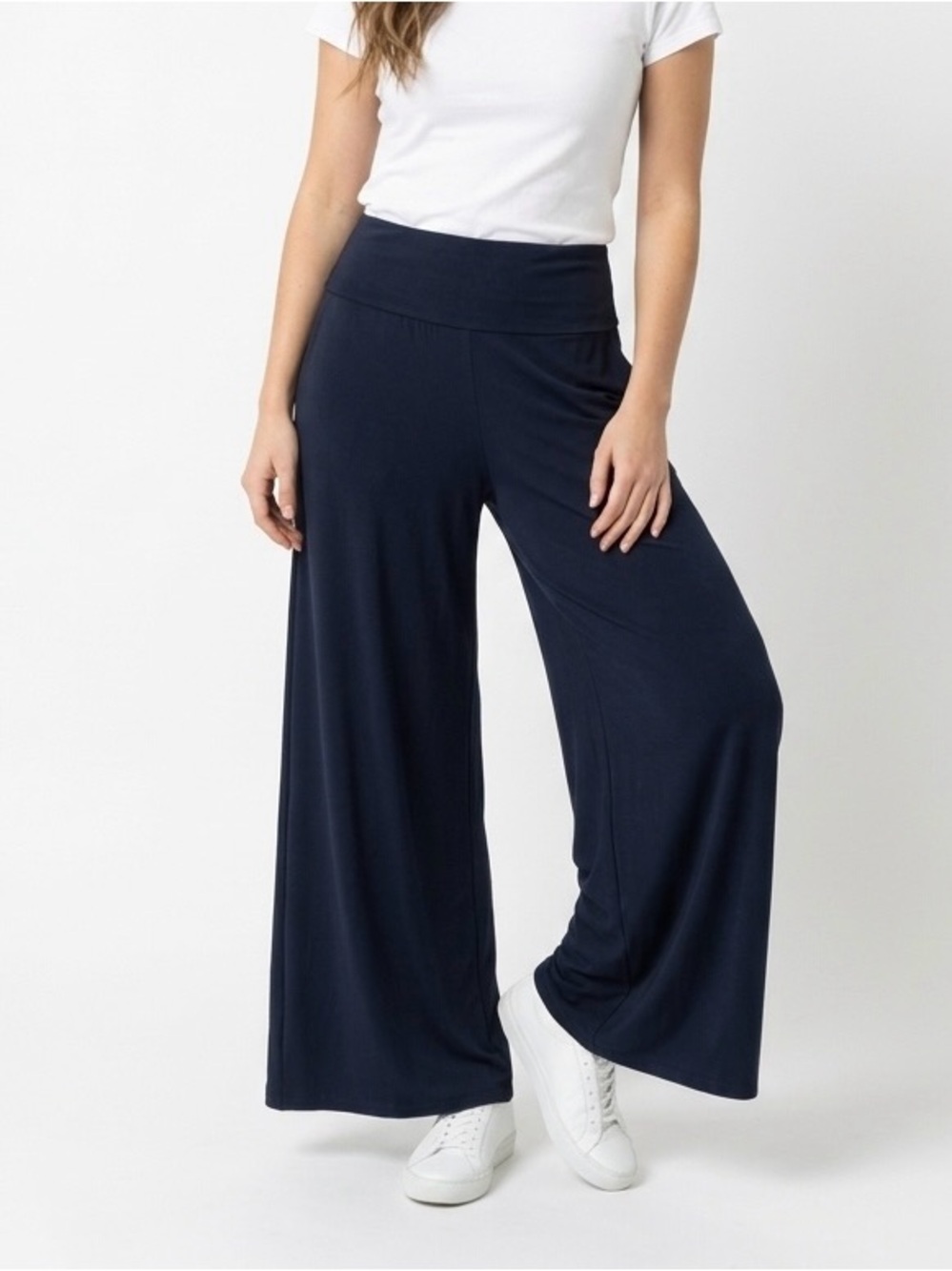 Valentina Black Wide Leg Knit Pants Palazzo Lounge Comfort Stretch One Size